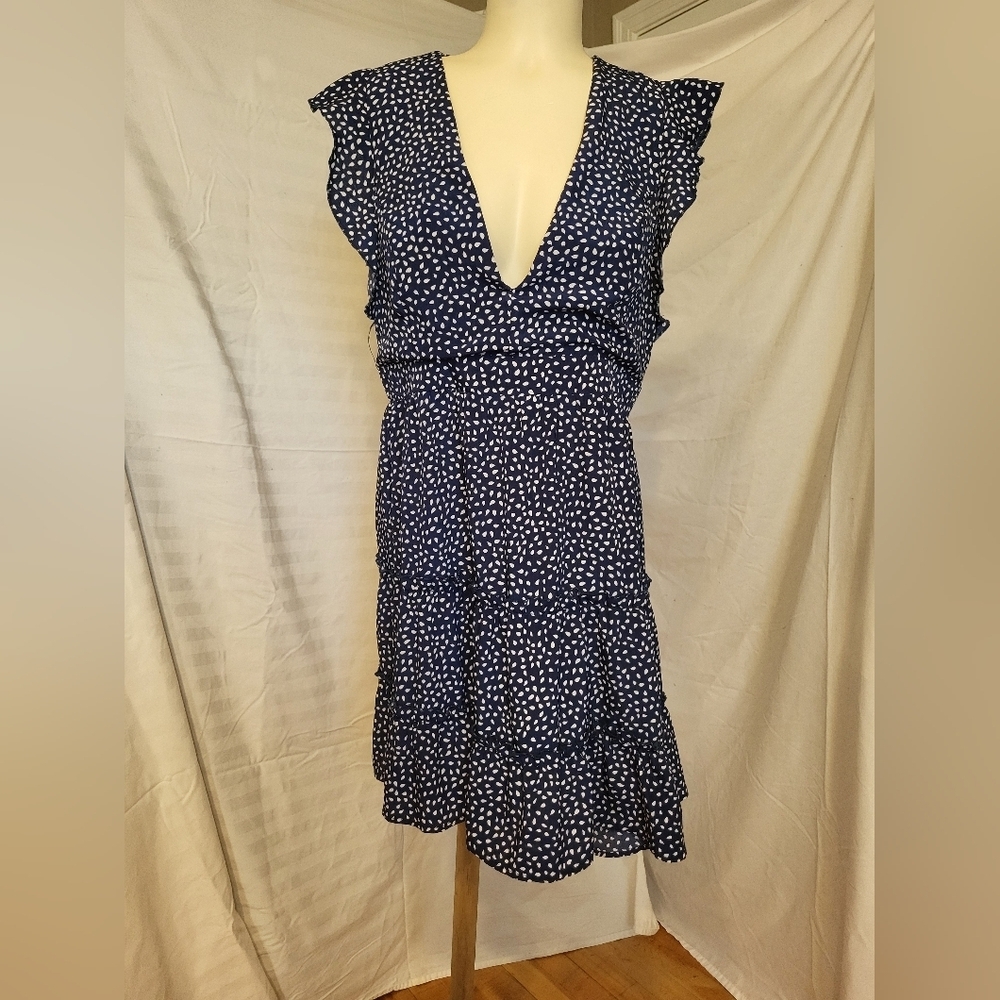 Ally Navy Blue and White Polka Dot Dress, Size 10